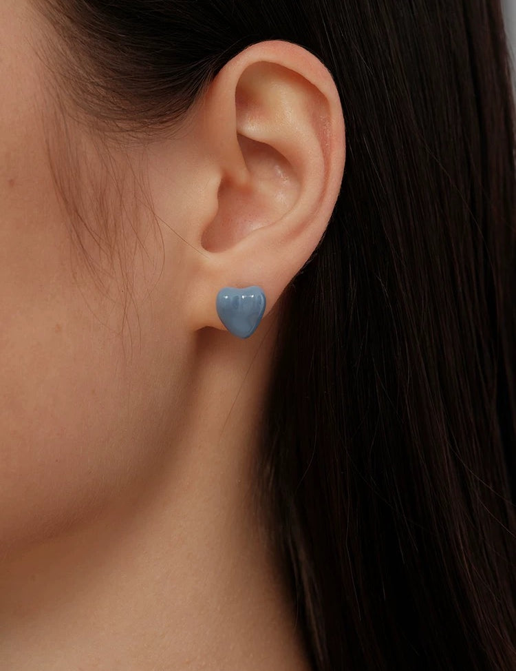 Blue Enamel Heart-shaped Stud Earrings gembea jewelry