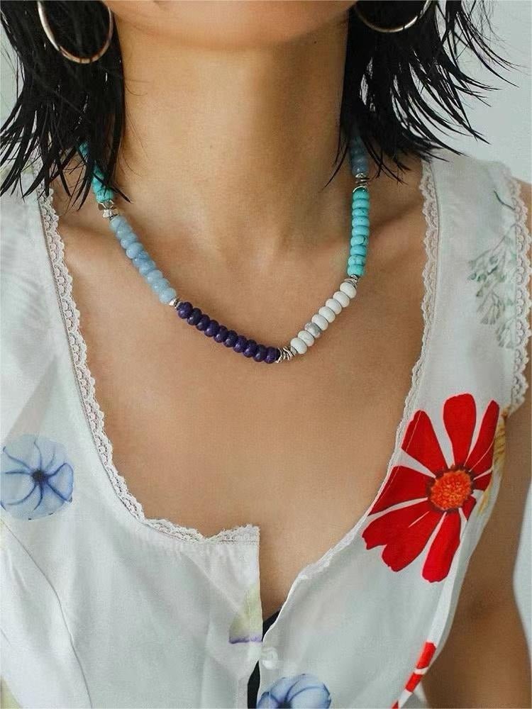 Blue Ocean Natural Stone Beaded Necklace gembea jewelry