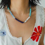 Blue Ocean Natural Stone Beaded Necklace gembea jewelry