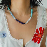 Blue Ocean Natural Stone Beaded Necklace gembea jewelry