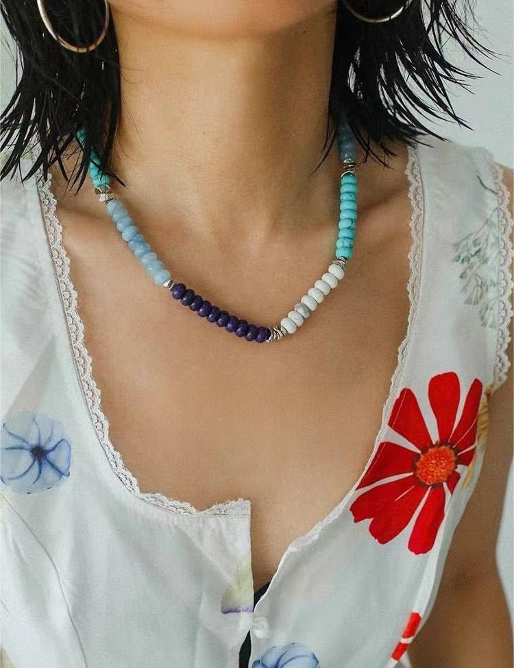 Blue Ocean Natural Stone Beaded Necklace gembea jewelry
