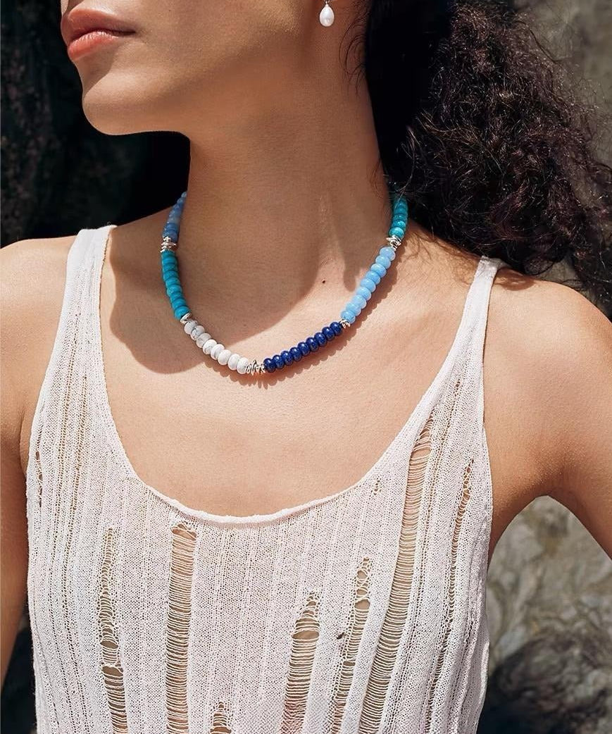 Blue Ocean Natural Stone Beaded Necklace gembea jewelry