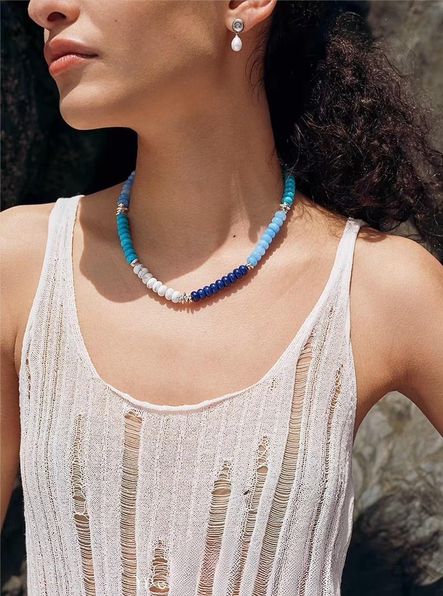 Blue Ocean Natural Stone Beaded Necklace gembea jewelry