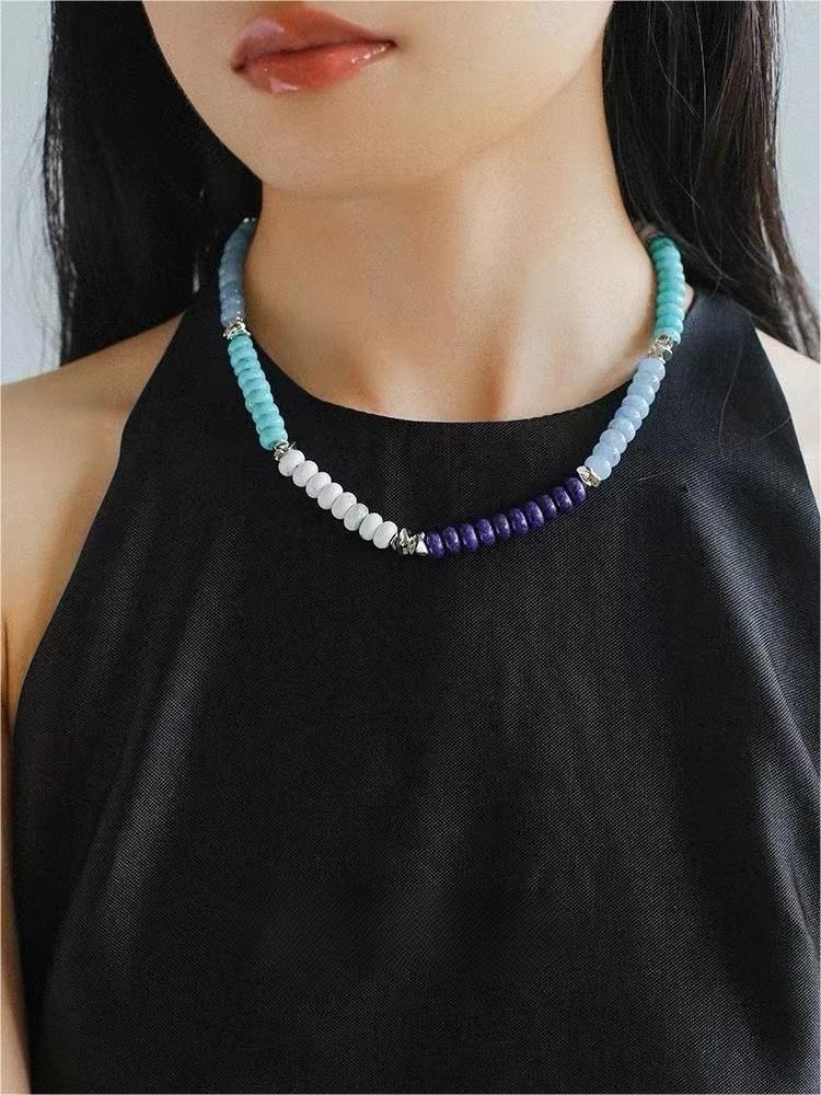 Blue Ocean Natural Stone Beaded Necklace gembea jewelry
