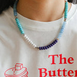 Blue Ocean Natural Stone Beaded Necklace gembea jewelry