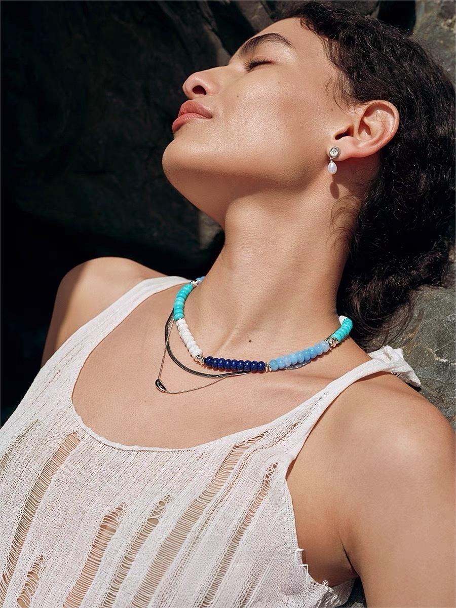 Blue Ocean Natural Stone Beaded Necklace gembea jewelry