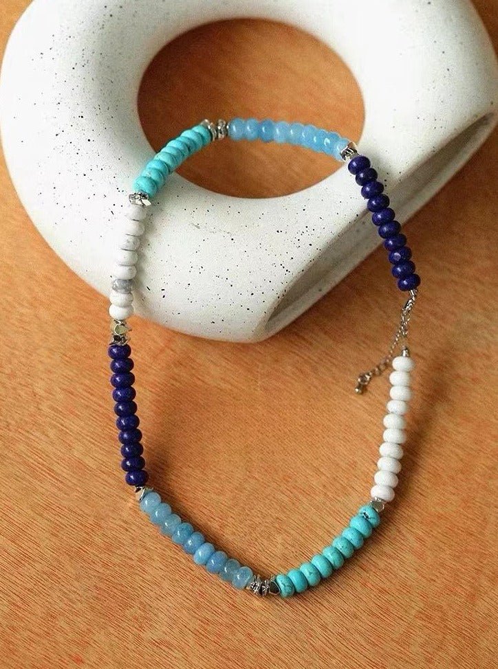 Blue Ocean Natural Stone Beaded Necklace gembea jewelry