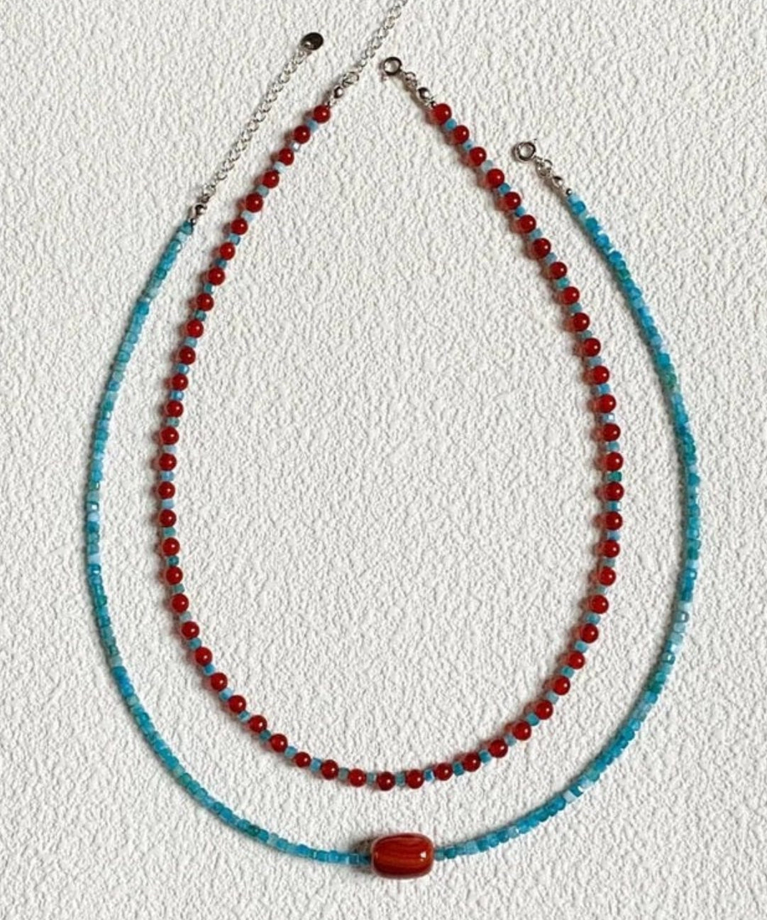 Blue Phosphorus Gray Agate Beaded Necklace gembea jewelry