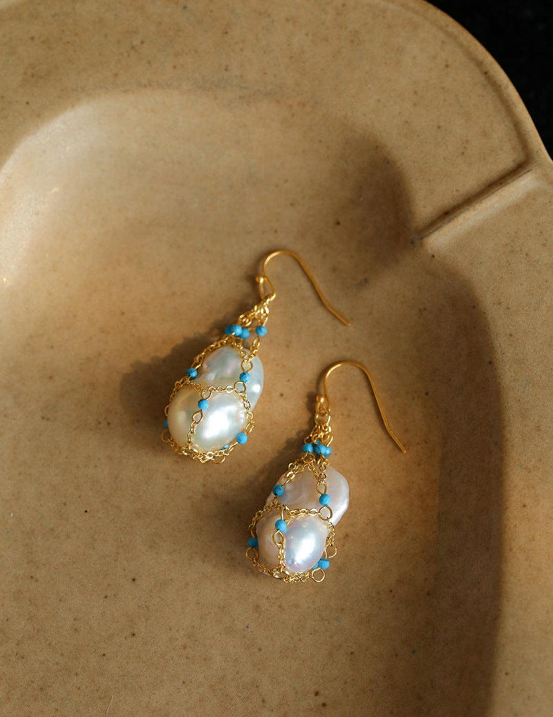 Spring Heartbeat Blue Turquoise Baroque Earrings - Gembea Jewelry