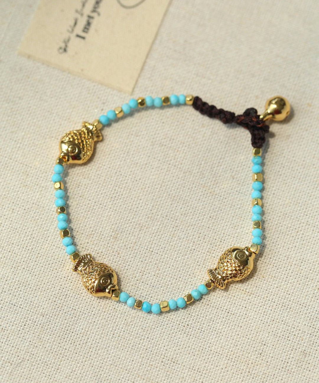 Blue Turquoise Golden Koi Beaded Bracelet gembea jewelry