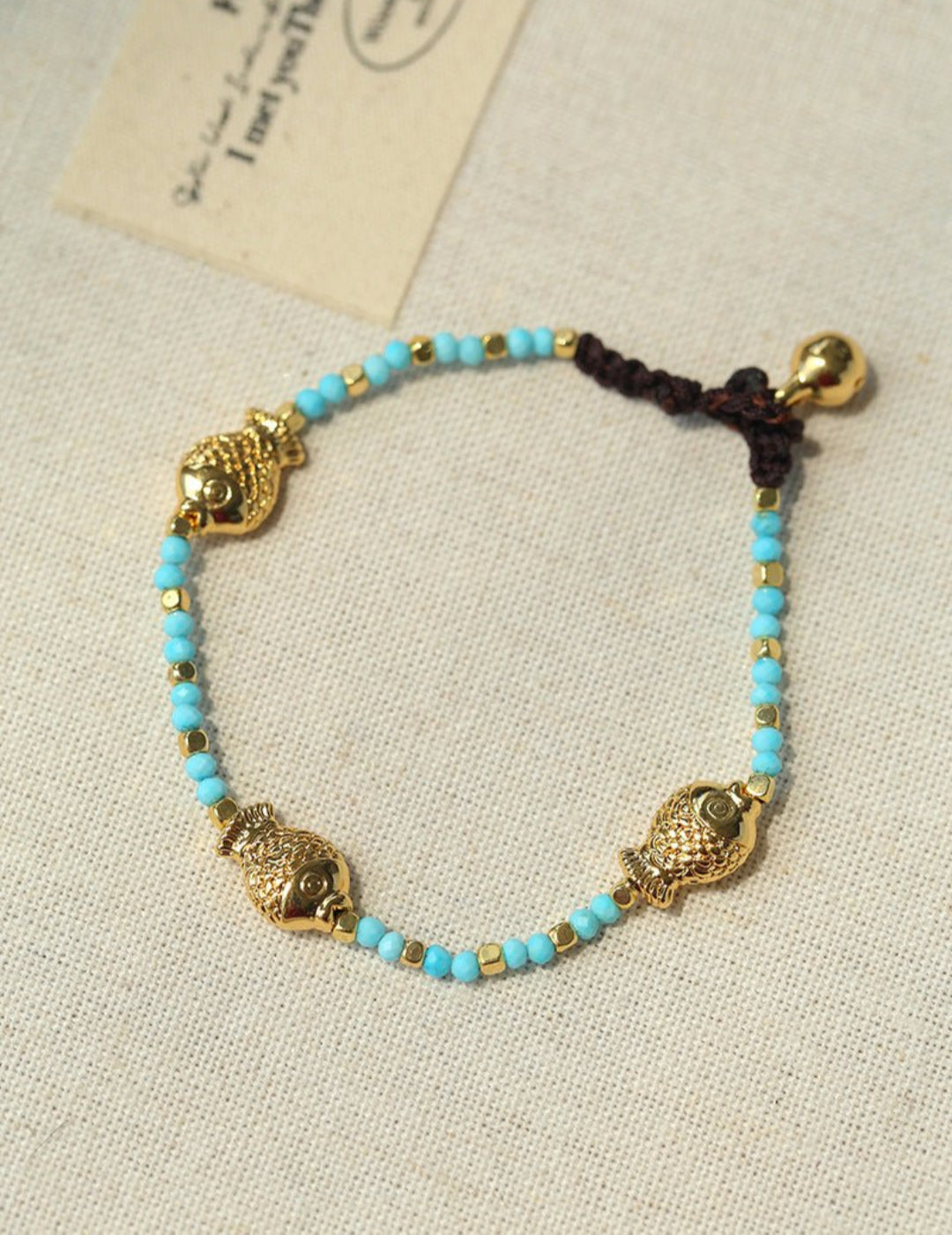 Blue Turquoise Golden Koi Beaded Bracelet gembea jewelry