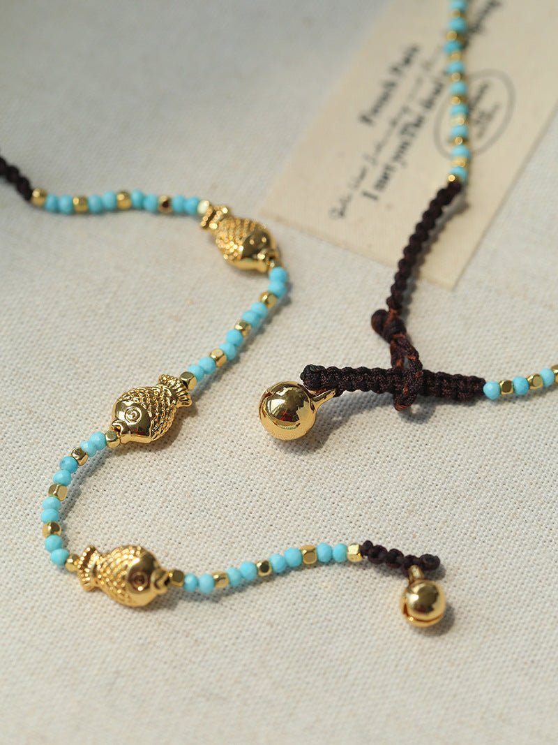 Blue Turquoise Golden Koi Beaded Bracelet gembea jewelry