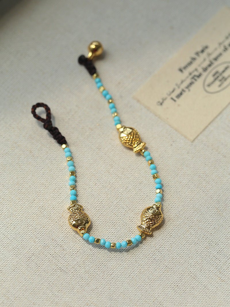 Blue Turquoise Golden Koi Beaded Bracelet gembea jewelry