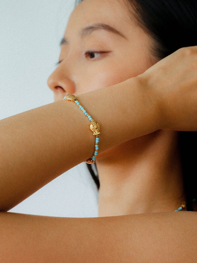 Blue Turquoise Golden Koi Beaded Bracelet gembea jewelry