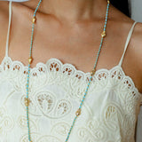 Blue Turquoise Golden Koi Beaded Long Necklace gembea jewelry