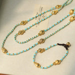 Blue Turquoise Golden Koi Beaded Long Necklace gembea jewelry