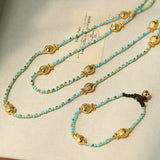 Blue Turquoise Golden Koi Beaded Long Necklace gembea jewelry