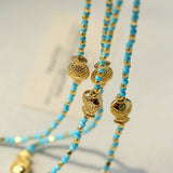 Blue Turquoise Golden Koi Beaded Long Necklace gembea jewelry
