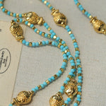 Blue Turquoise Golden Koi Beaded Long Necklace gembea jewelry