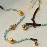 Blue Turquoise Golden Koi Beaded Long Necklace gembea jewelry