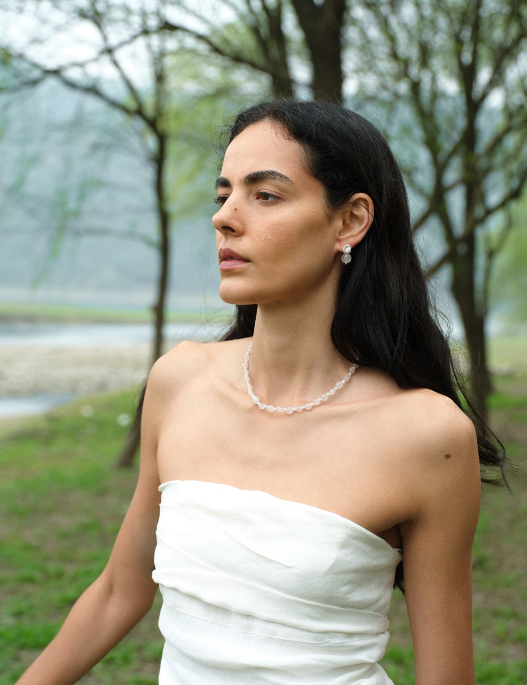 Blush Petal Irregular Rose Quartz Pearl Necklace gembea jewelry