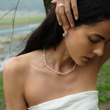 Blush Petal Rose Quartz Baroque Pearl Earrings gembea jewelry