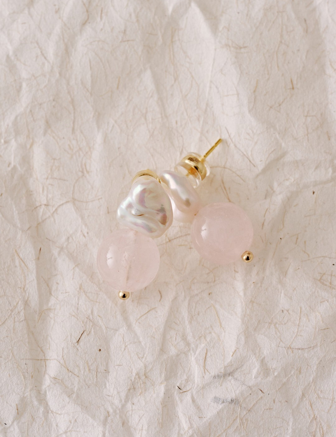Blush Petal Rose Quartz Baroque Pearl Earrings gembea jewelry