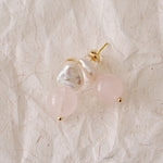 Blush Petal Rose Quartz Baroque Pearl Earrings gembea jewelry