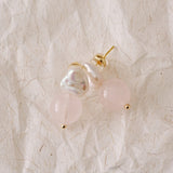Blush Petal Rose Quartz Baroque Pearl Earrings gembea jewelry