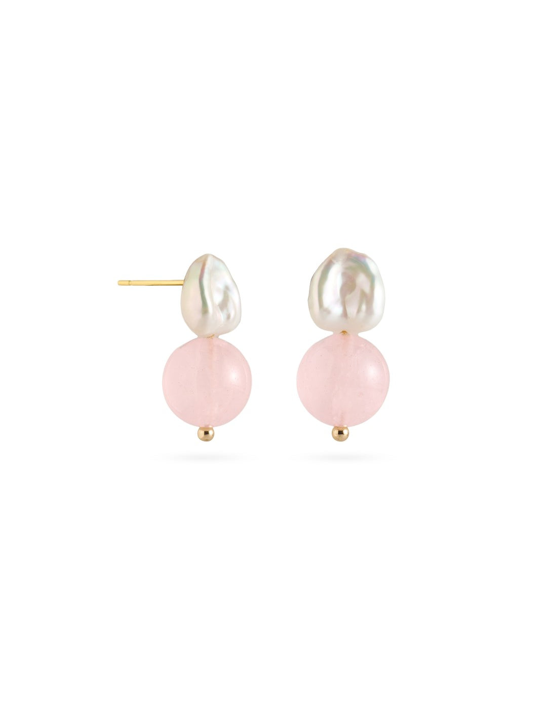 Blush Petal Rose Quartz Baroque Pearl Earrings gembea jewelry