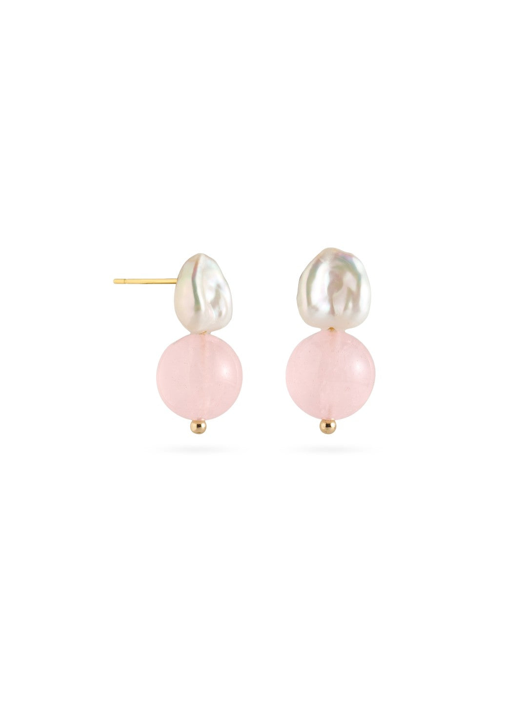 Blush Petal Rose Quartz Baroque Pearl Earrings gembea jewelry