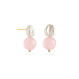 Blush Petal Rose Quartz Baroque Pearl Earrings gembea jewelry