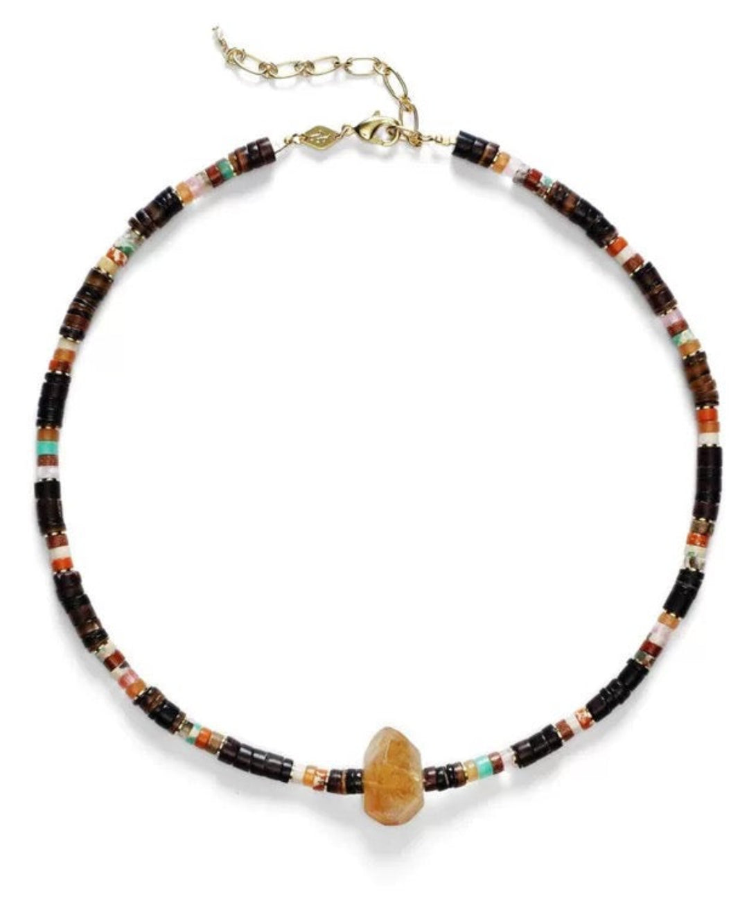 Bohemian-style Natural Stone Lemon Crystal Necklace gembea jewelry