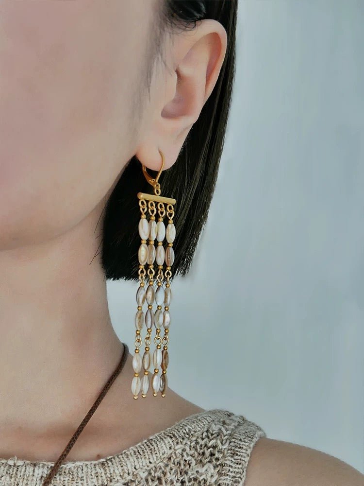 Boho Style Natural Shell Tassel Dangle Earrings gembea jewelry