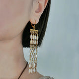 Boho Style Natural Shell Tassel Dangle Earrings gembea jewelry