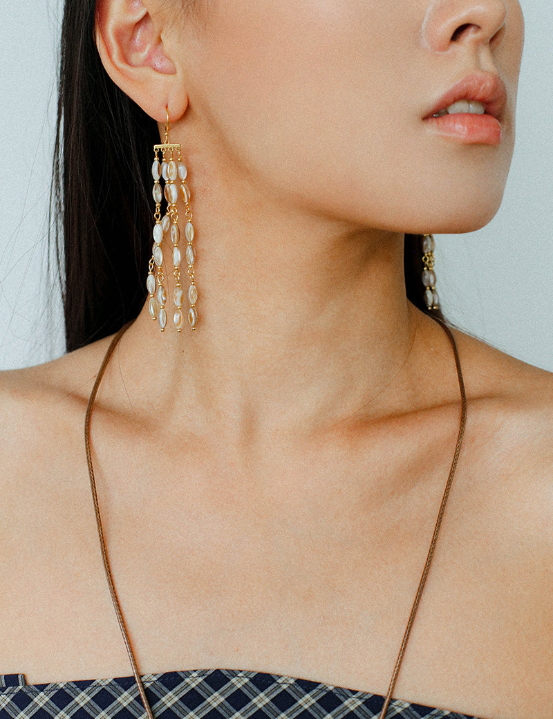 Boho Style Natural Shell Tassel Dangle Earrings gembea jewelry