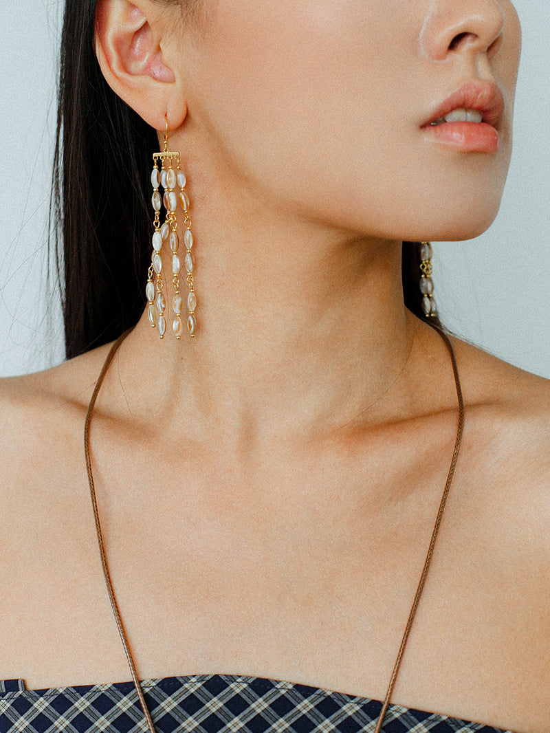 Boho Style Natural Shell Tassel Dangle Earrings gembea jewelry