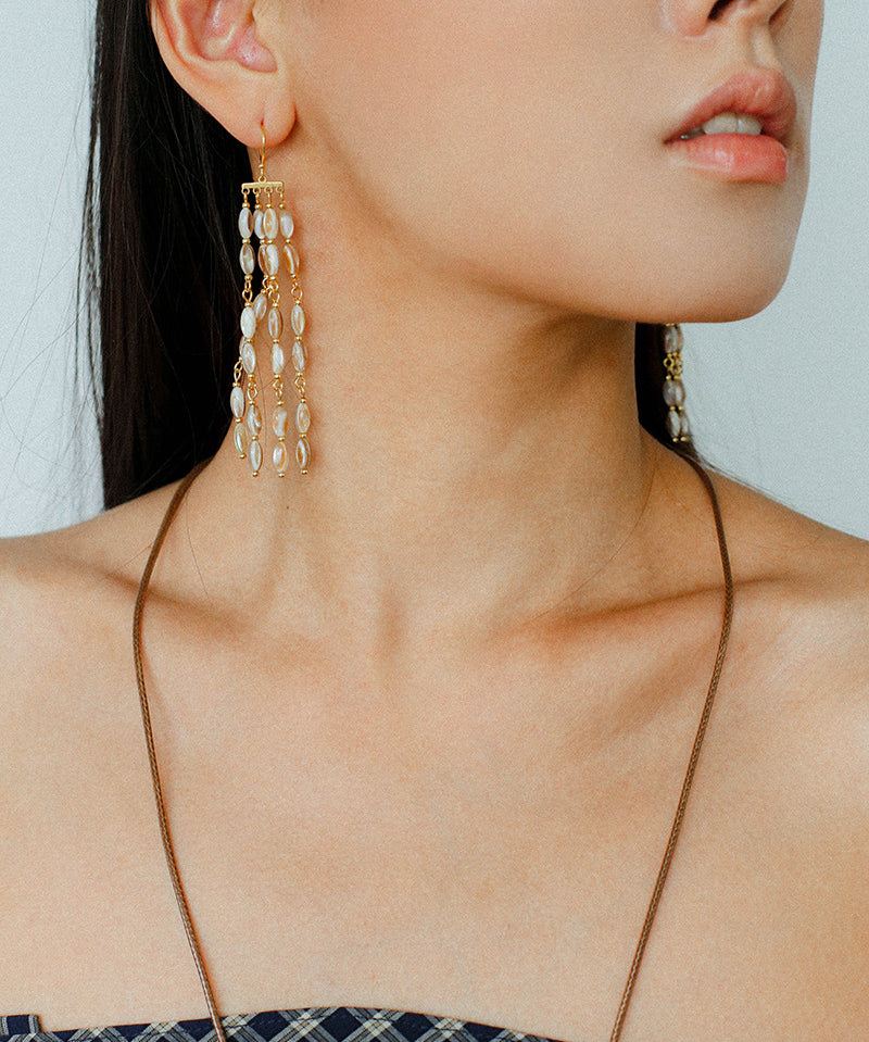 Boho Style Natural Shell Tassel Dangle Earrings gembea jewelry