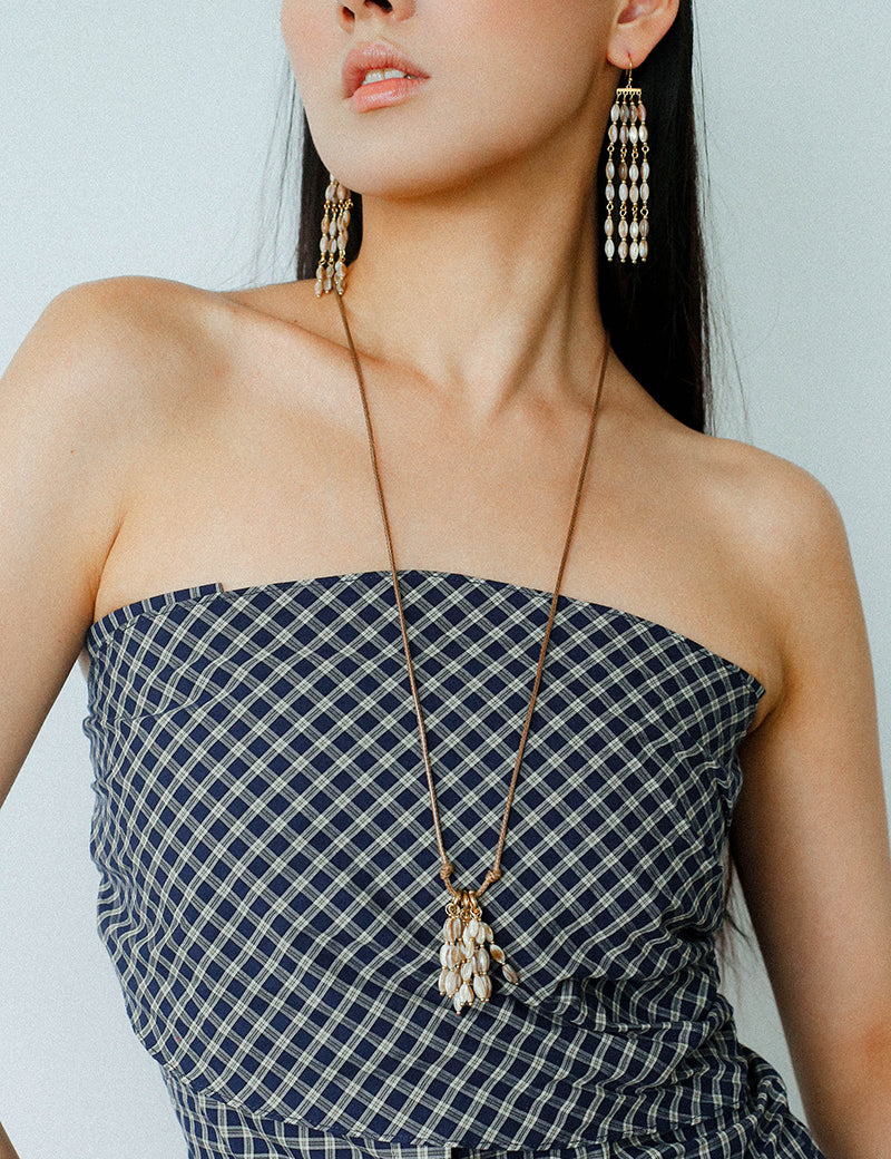 Boho Style Natural Shell Tassel Dangle Earrings gembea jewelry