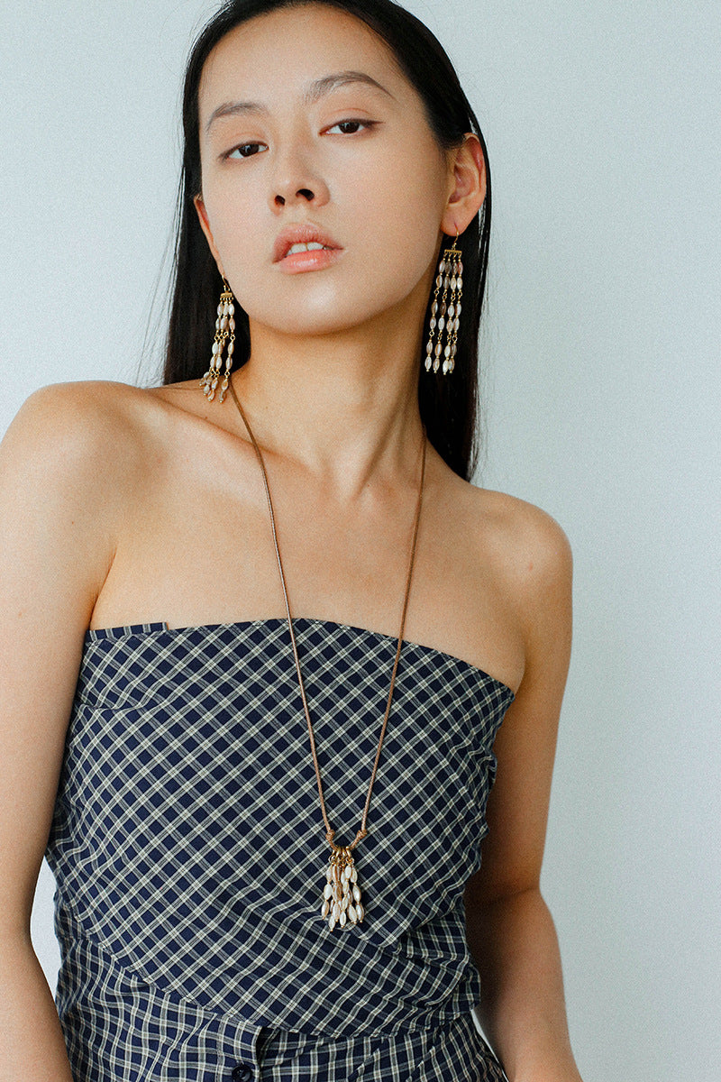 Boho Style Natural Shell Tassel Dangle Earrings gembea jewelry