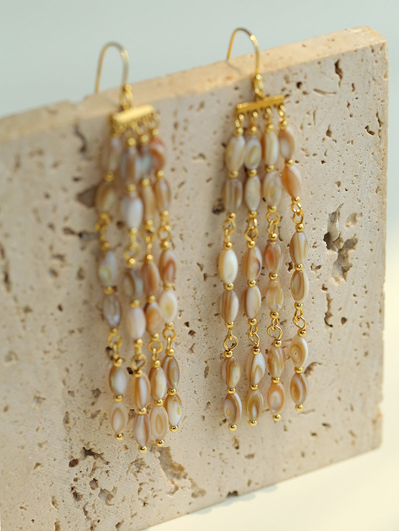 Boho Style Natural Shell Tassel Dangle Earrings gembea jewelry