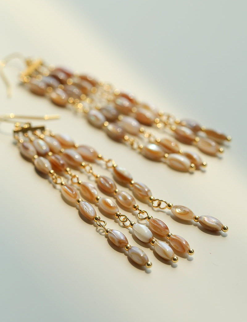 Boho Style Natural Shell Tassel Dangle Earrings gembea jewelry