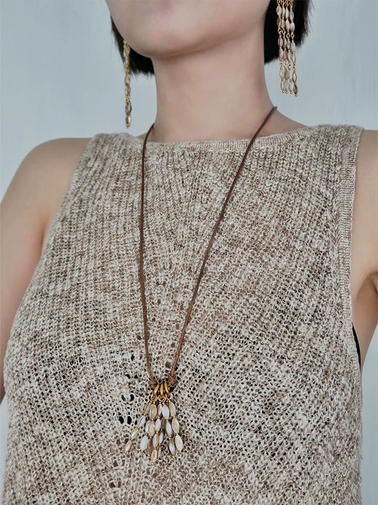 Boho Style Shell Tassel Pendant Necklace gembea jewelry