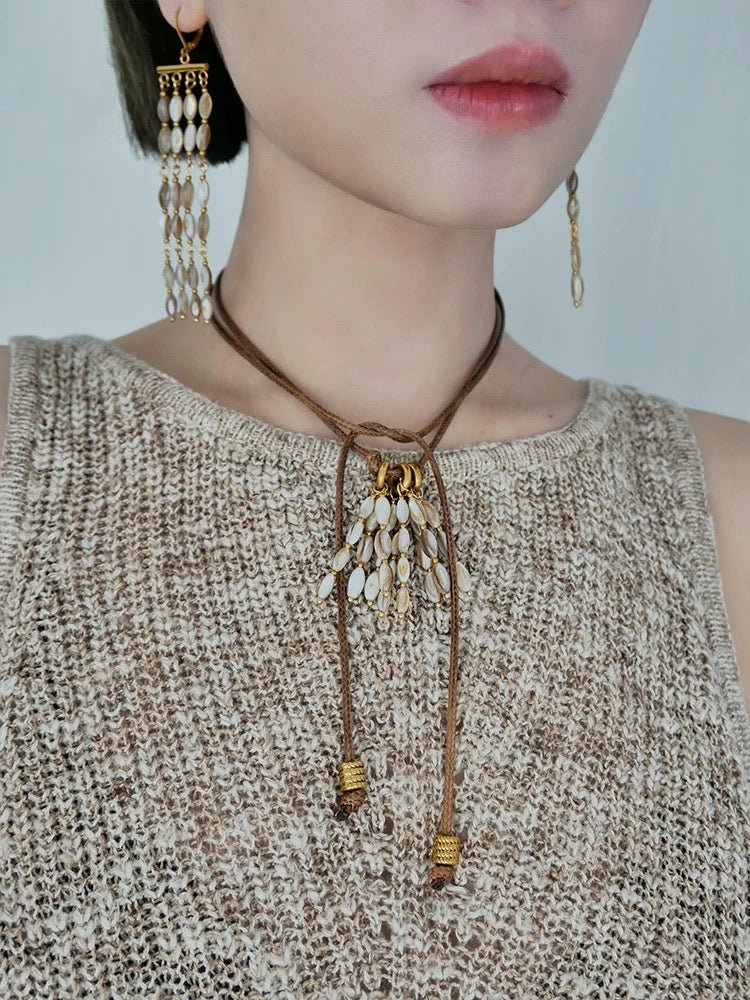 Boho Style Shell Tassel Pendant Necklace gembea jewelry