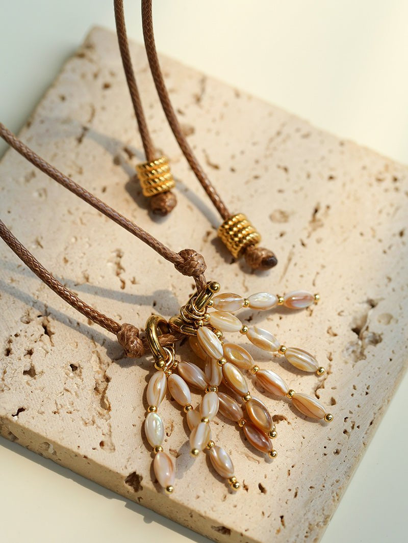 Boho Style Shell Tassel Pendant Necklace gembea jewelry