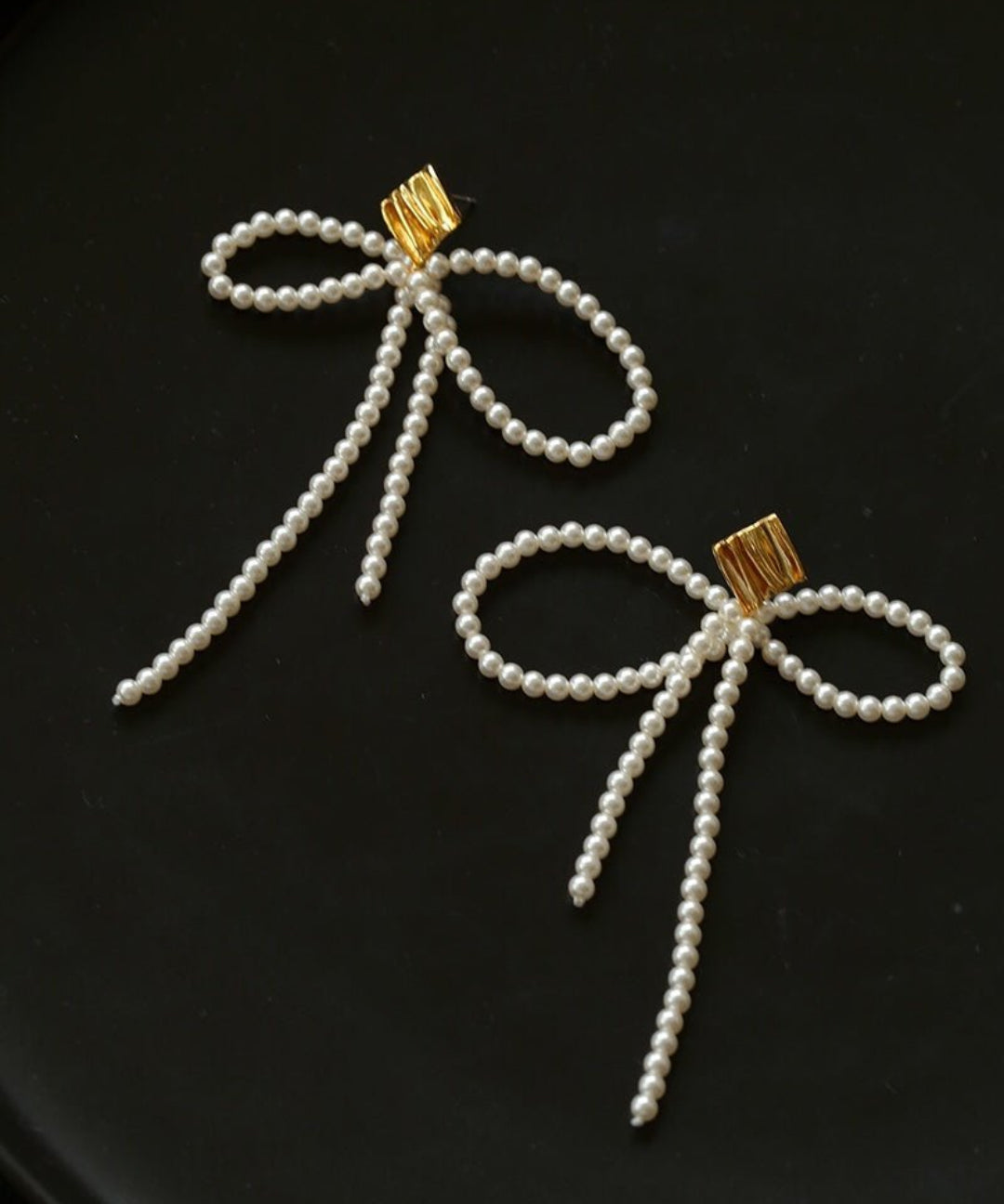 Bow Dance Metal Lava Long Pearl Earrings gembea jewelry