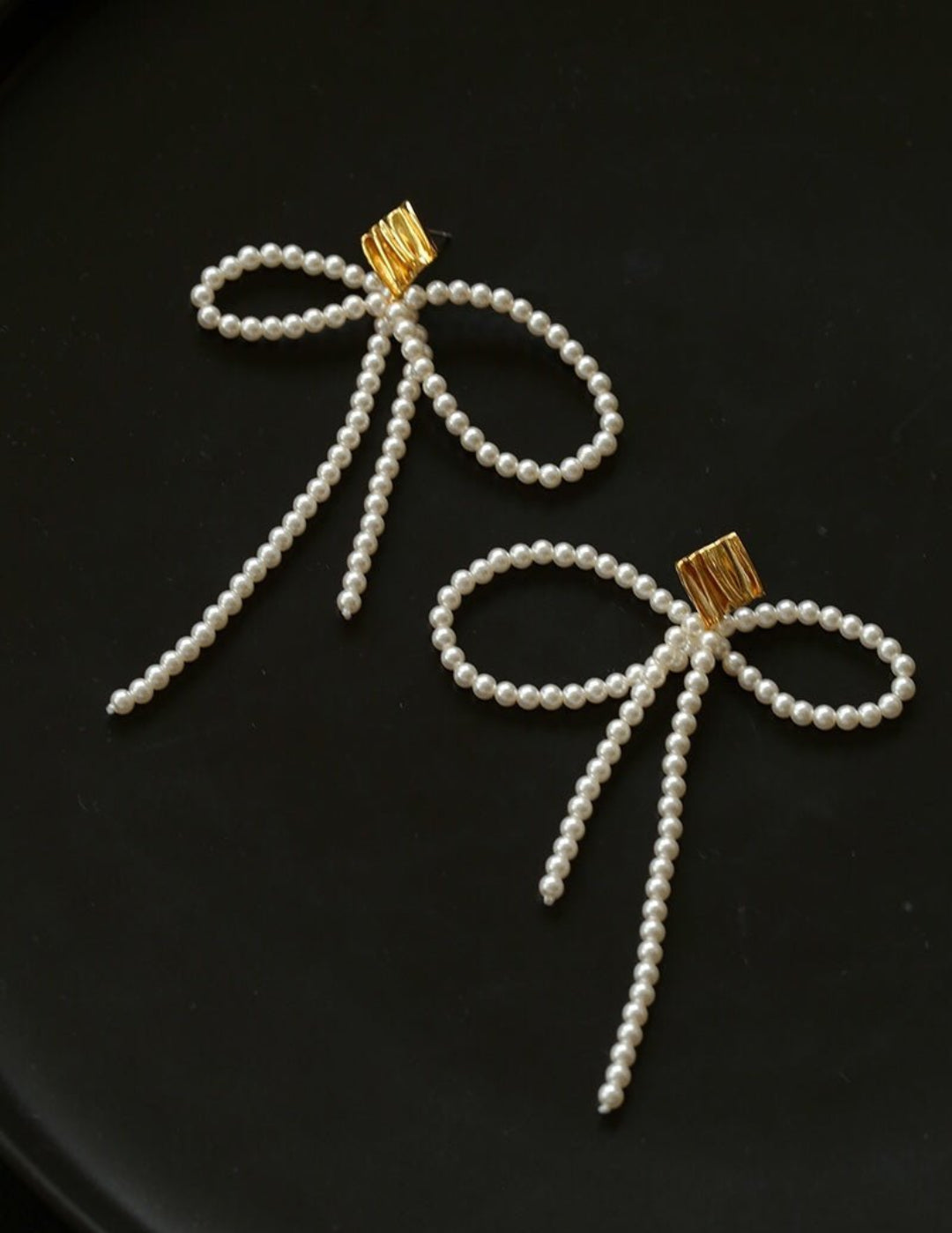 Bow Dance Metal Lava Long Pearl Earrings gembea jewelry