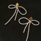 Bow Dance Metal Lava Long Pearl Earrings gembea jewelry
