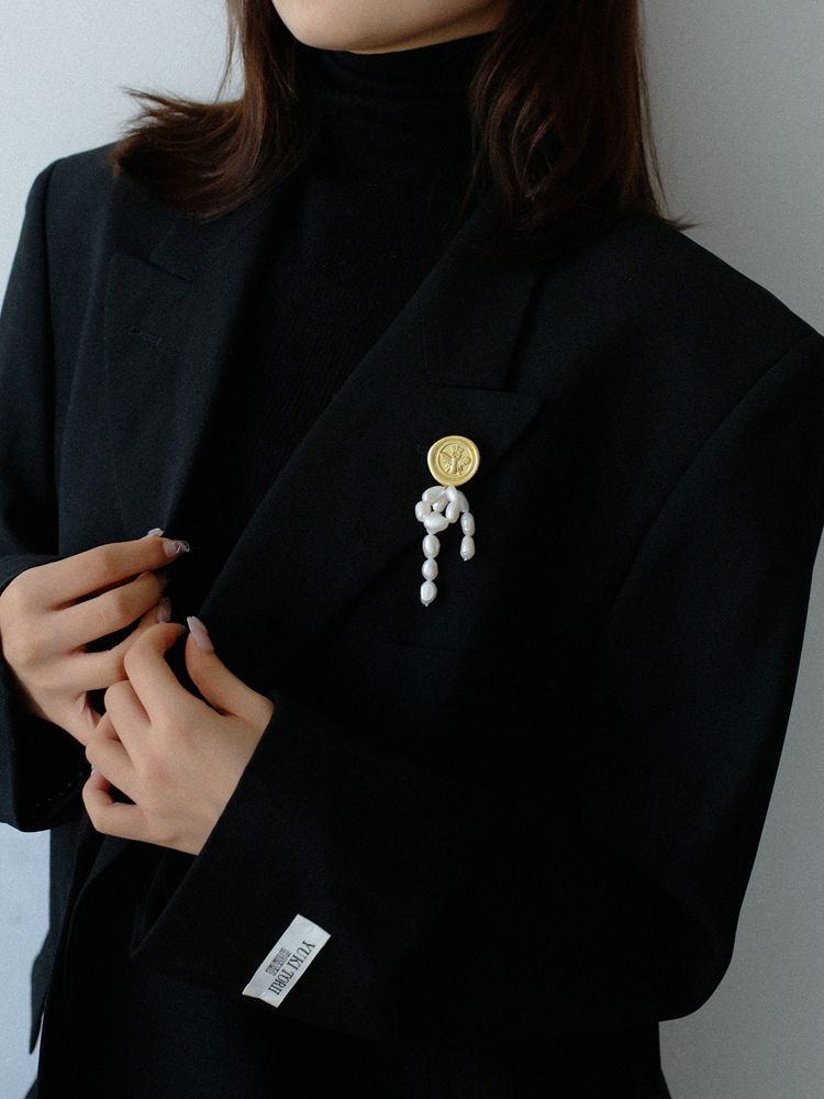 Brushed Metal Bee Pearl Brooch gembea jewelry