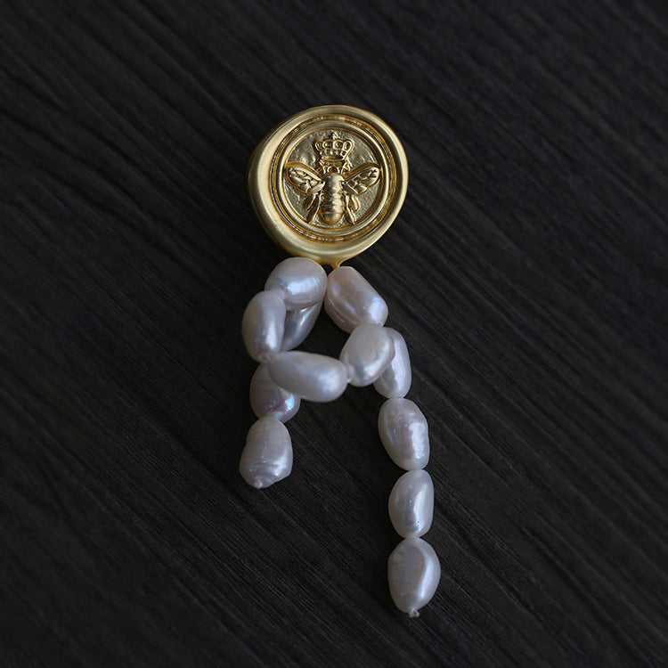 Brushed Metal Bee Pearl Brooch gembea jewelry